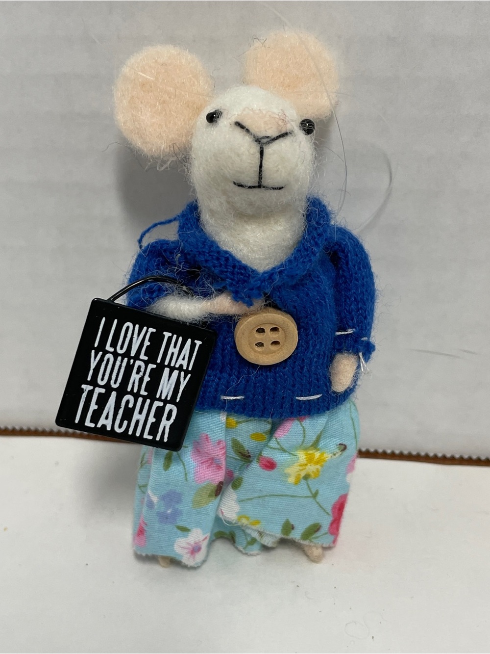 Primitives By Kathy Felt Mice Ornament “I Love That You Are My Teacher” Critter
